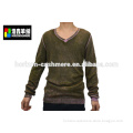 Men's V Neck Plain Knit Wool Sweater, Army Green Pure Wool Sweater